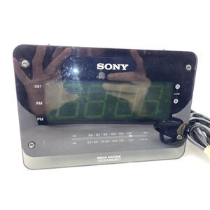 Sony Clock AM/FM Radio Model ICF-C414‎ Dream Machine Black Green Digital Tested